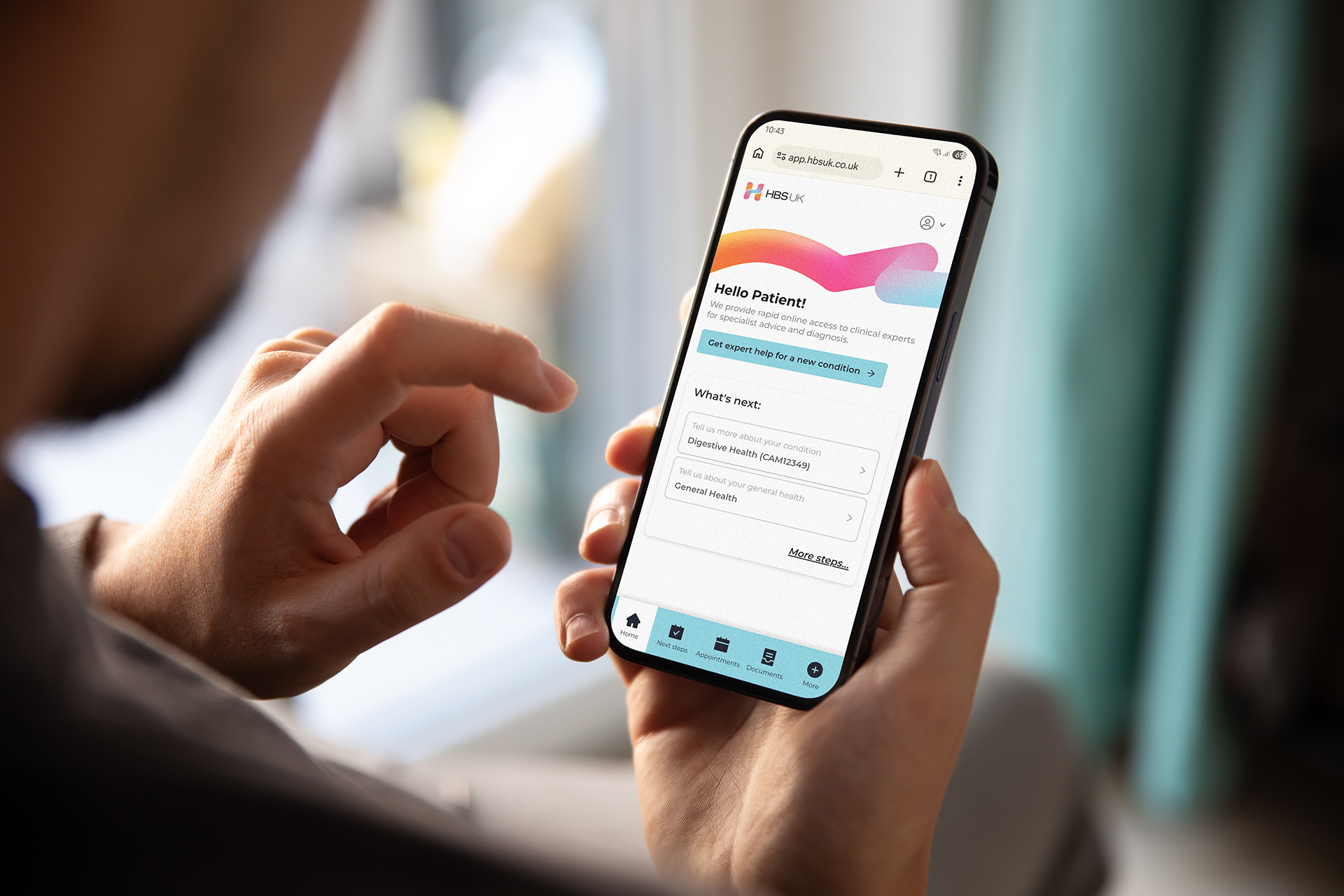 A close up image of the HBS Platform interface on a mobile device