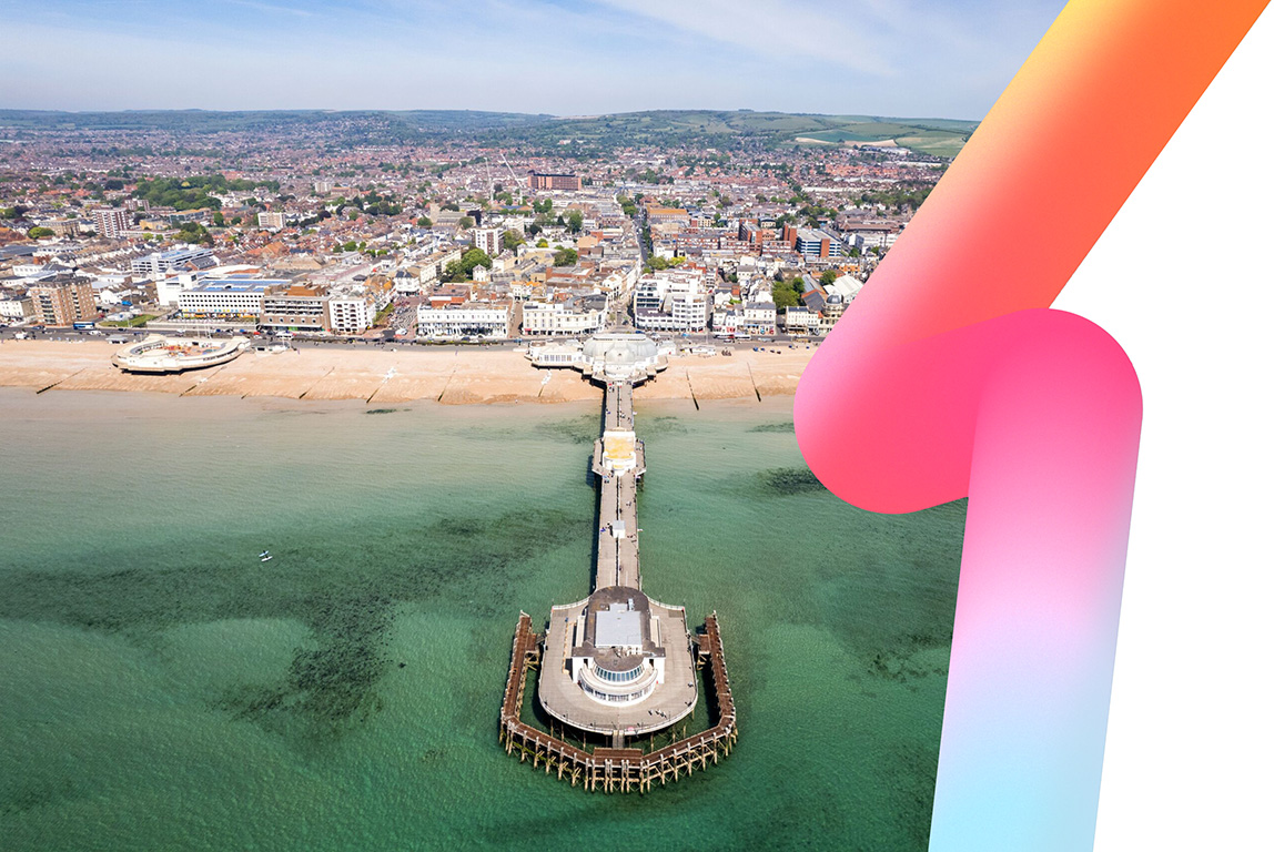 An aereal view of the coastline of Worthing, Sussex